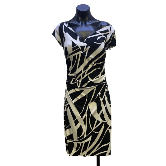 NWT Maggy London Black & White Ruched Side Print Dress Size 6