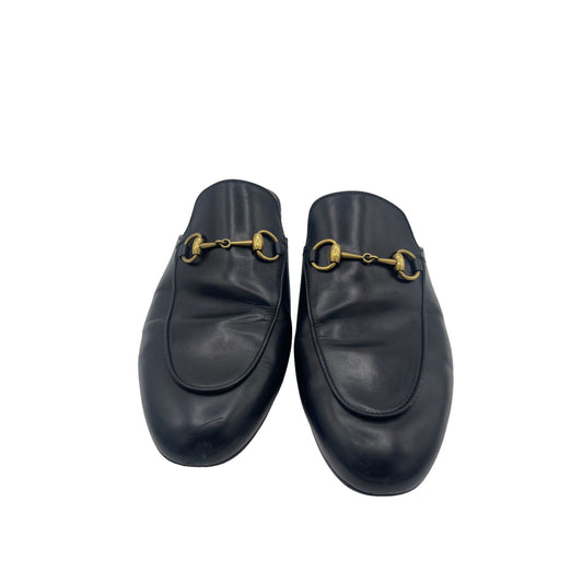 Gucci Black Slide-On Flats Gold Buckle Shoes Size 38 / 7.5
