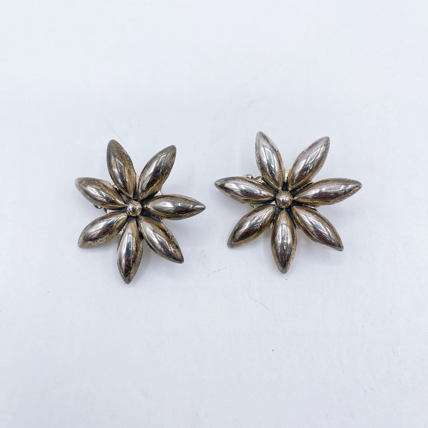 925 Sterling Flower Clip-On Large Earrings