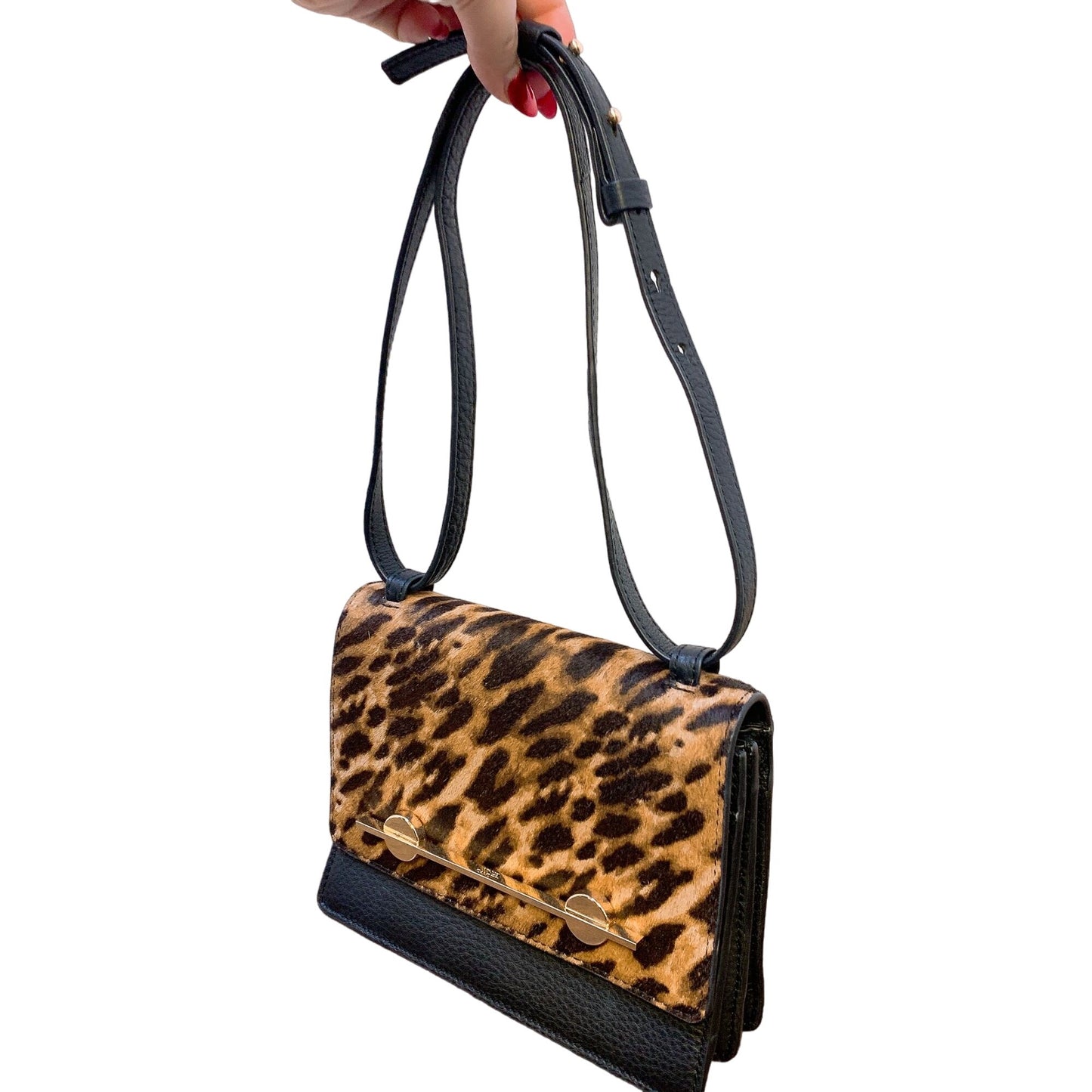 Vince Camuto Leopard Print Leather Crossbody Bag - Adjustable Strap & Gold Accents