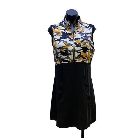 GGblue Black w/Gold & White Print Sleeveless Golf/Tennis Dress Size Medium