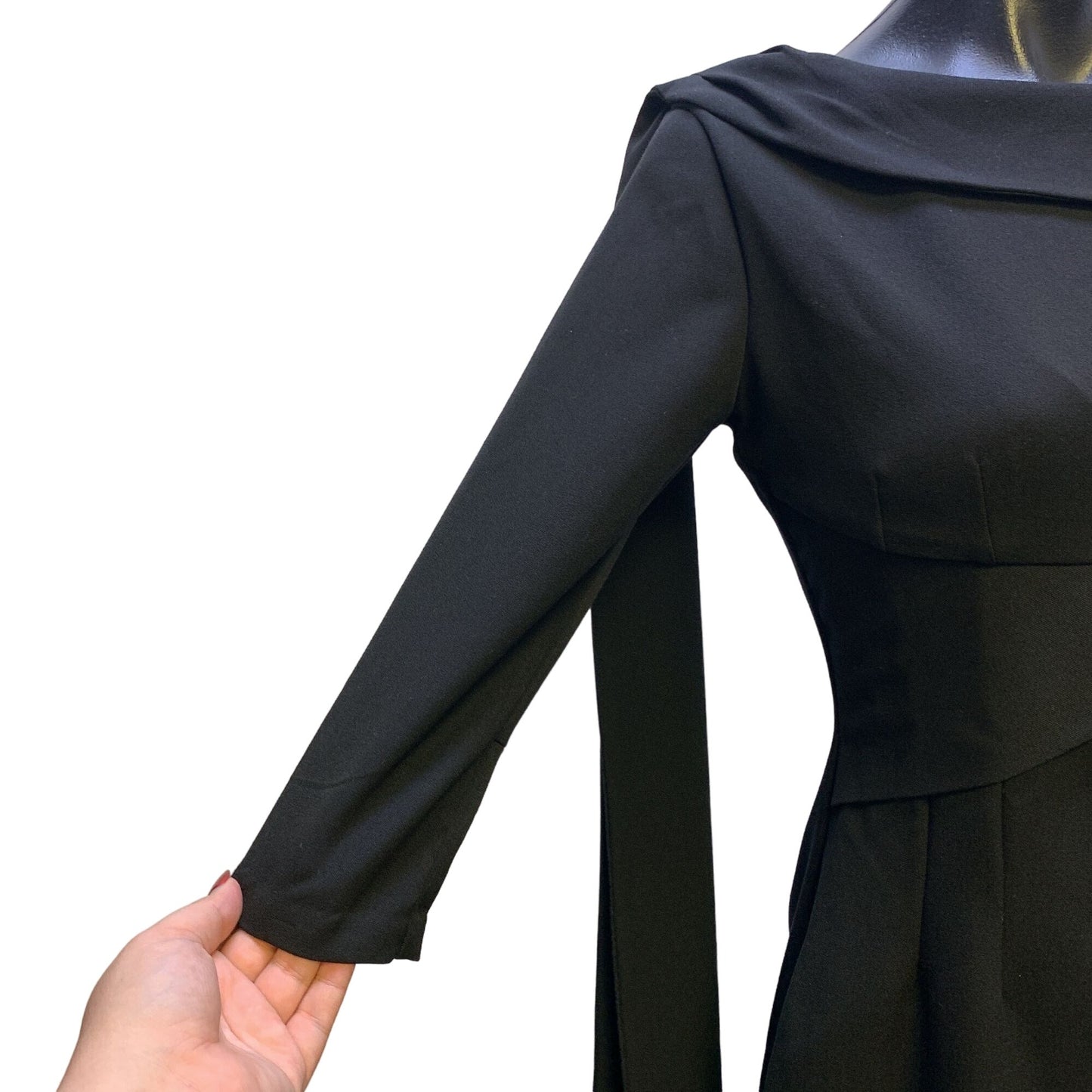 Vintage Dovima Black Long-Sleeve Dress With Draped Neckline & Sash