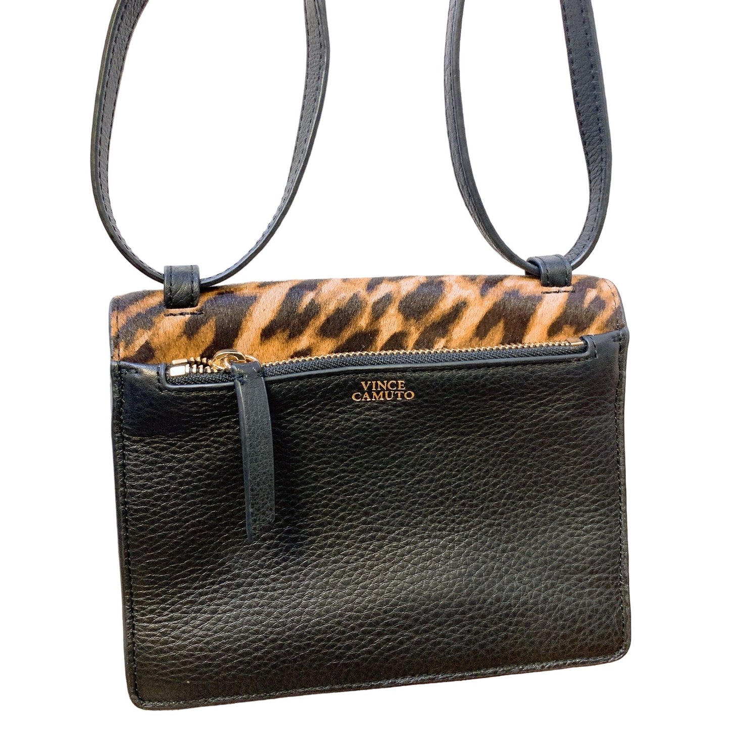 Vince Camuto Leopard Print Leather Crossbody Bag - Adjustable Strap & Gold Accents