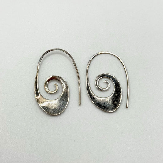 Sterling Silver 925 Spiral Hook Earrings Minimalist Boho Design Lightweight Handmade Jewelry For Women