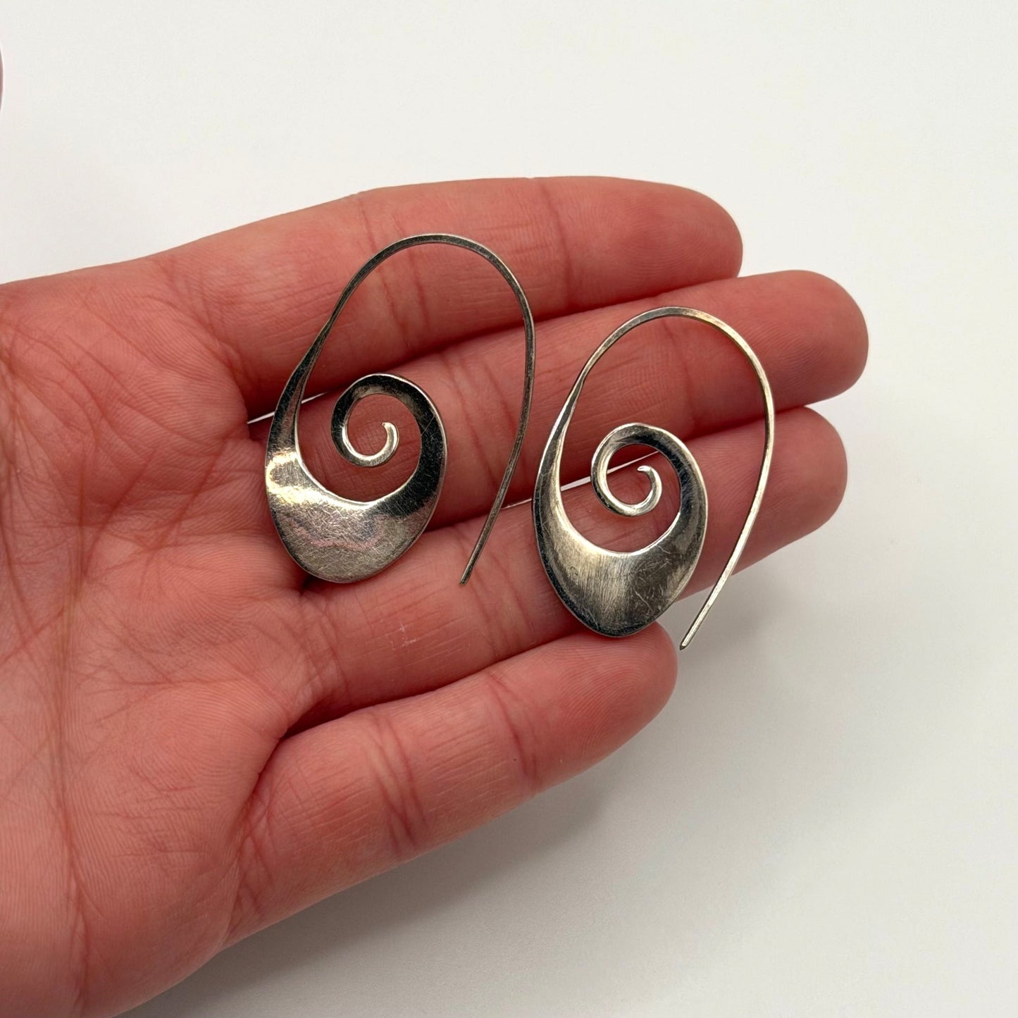 Sterling Silver 925 Spiral Hook Earrings Minimalist Boho Design Lightweight Handmade Jewelry For Women