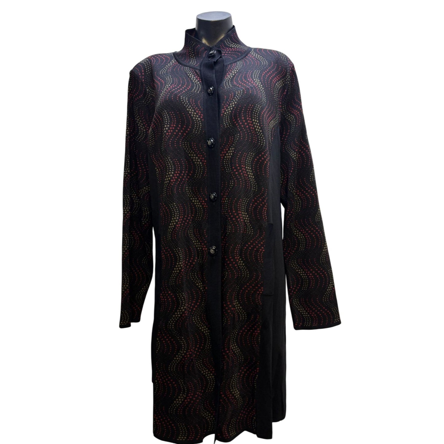 Misook Knit Print Coat Black & Red 1X