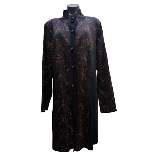Misook Knit Print Coat Black & Red 1X