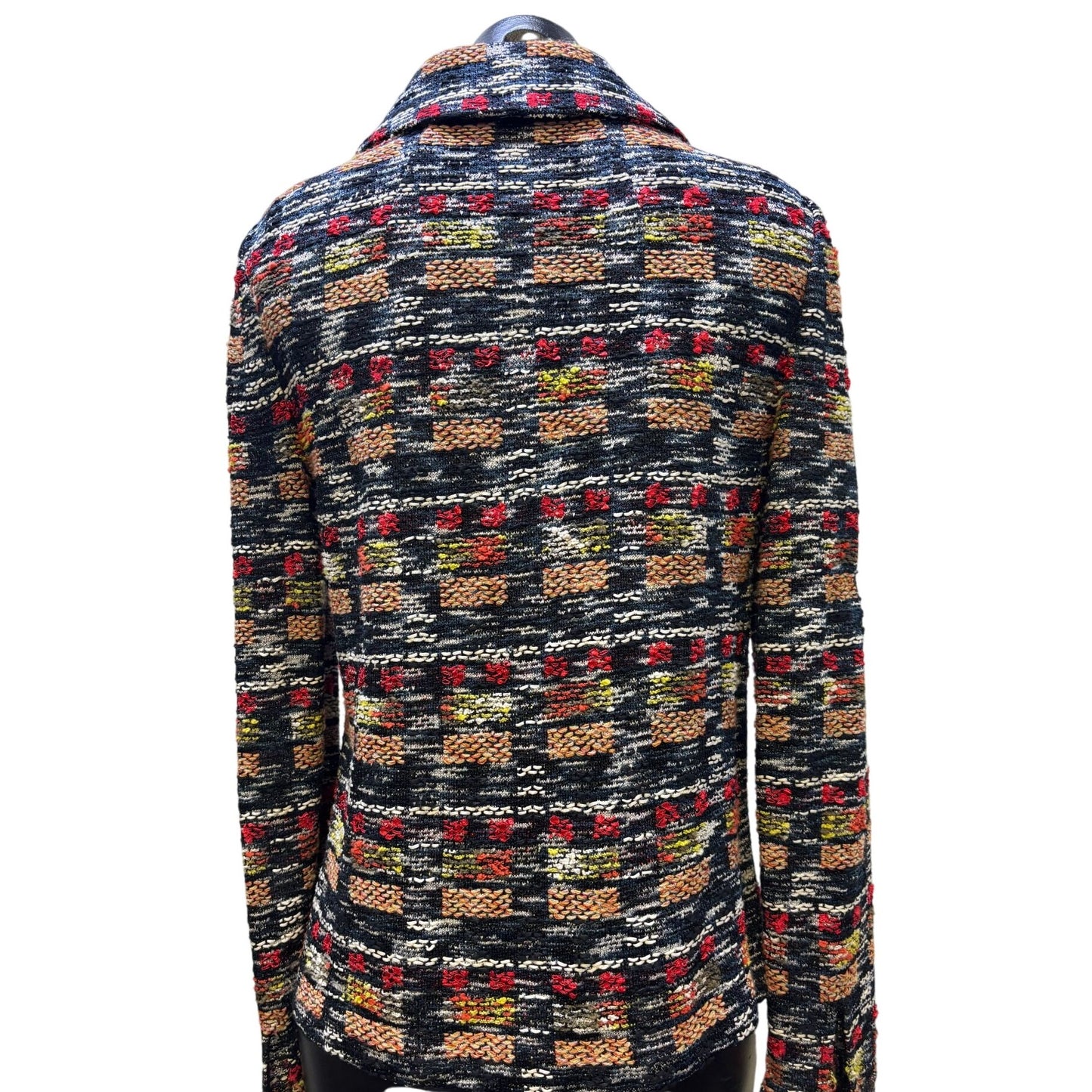 St. John Tweed Jacket Zip Front Multicolor Blue Red Size 4