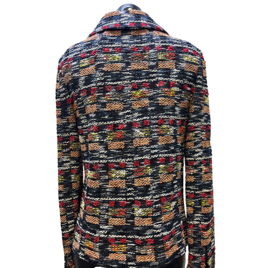 St. John Tweed Jacket Zip Front Multicolor Blue Red Size 4