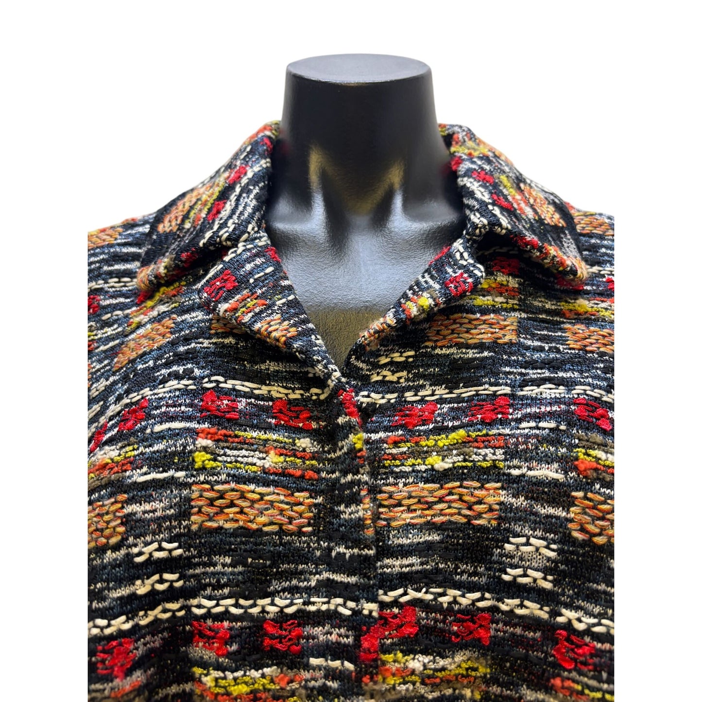 St. John Tweed Jacket Zip Front Multicolor Blue Red Size 4