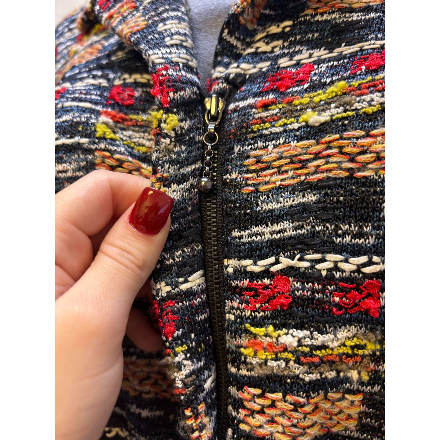 St. John Tweed Jacket Zip Front Multicolor Blue Red Size 4