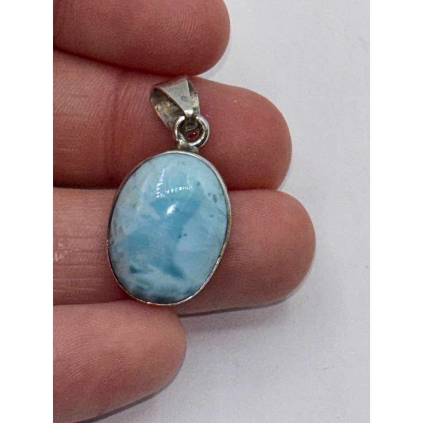 Larimar & Sterling Silver 925 Oval Pendant