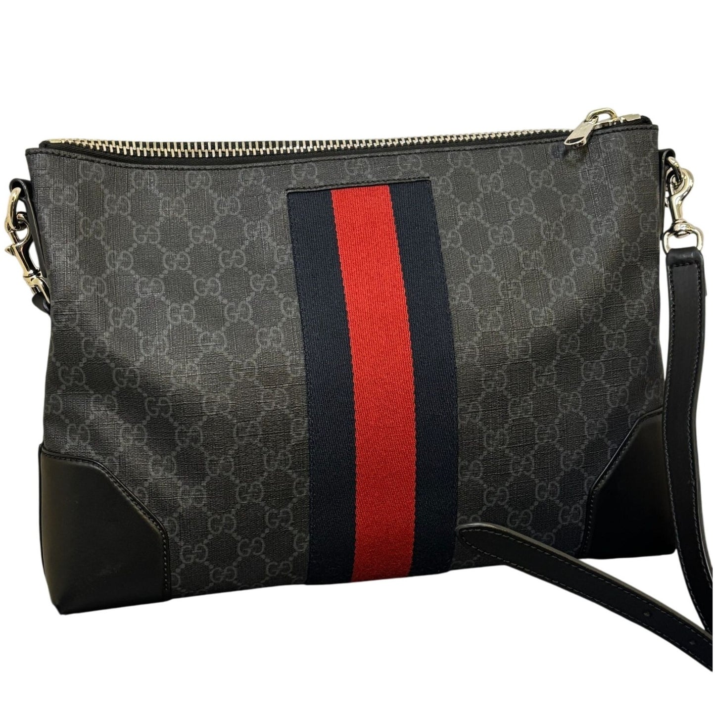 Gucci GG Supreme Messenger Bag With Red & Blue Stripe