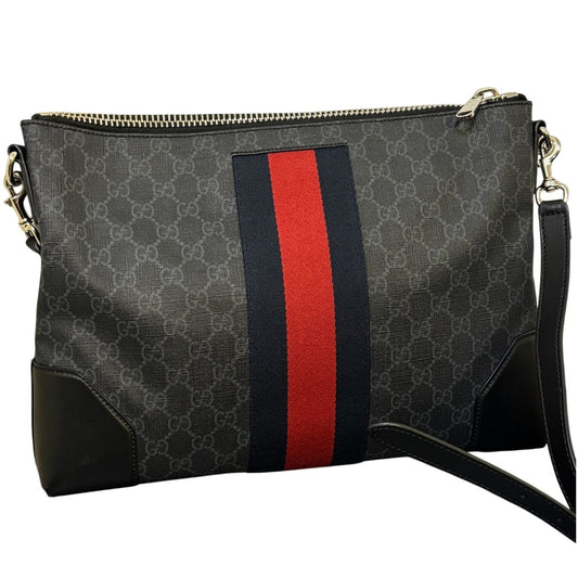 Gucci GG Supreme Messenger Bag With Red & Blue Stripe