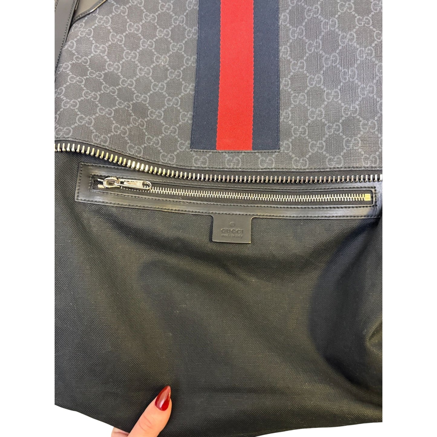 Gucci GG Supreme Messenger Bag With Red & Blue Stripe