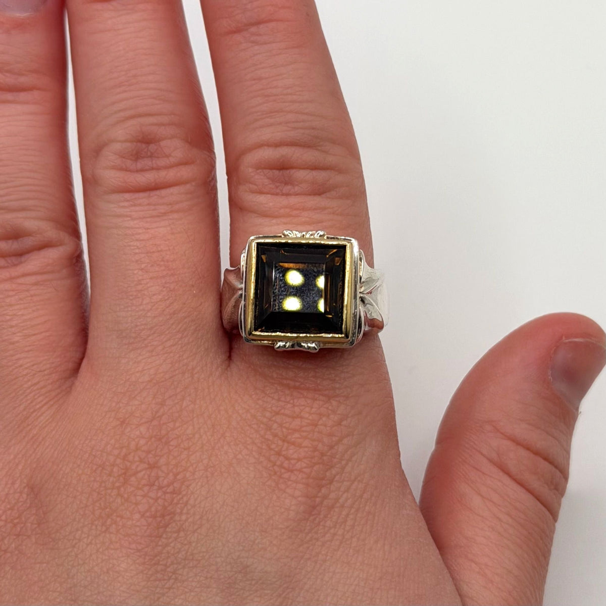ALON DILLER 925 Sterling Silver Two-Tone Smoky Quartz Vintage Ring 7.5