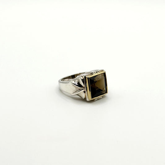 ALON DILLER 925 Sterling Silver Two-Tone Smoky Quartz Vintage Ring 7.5