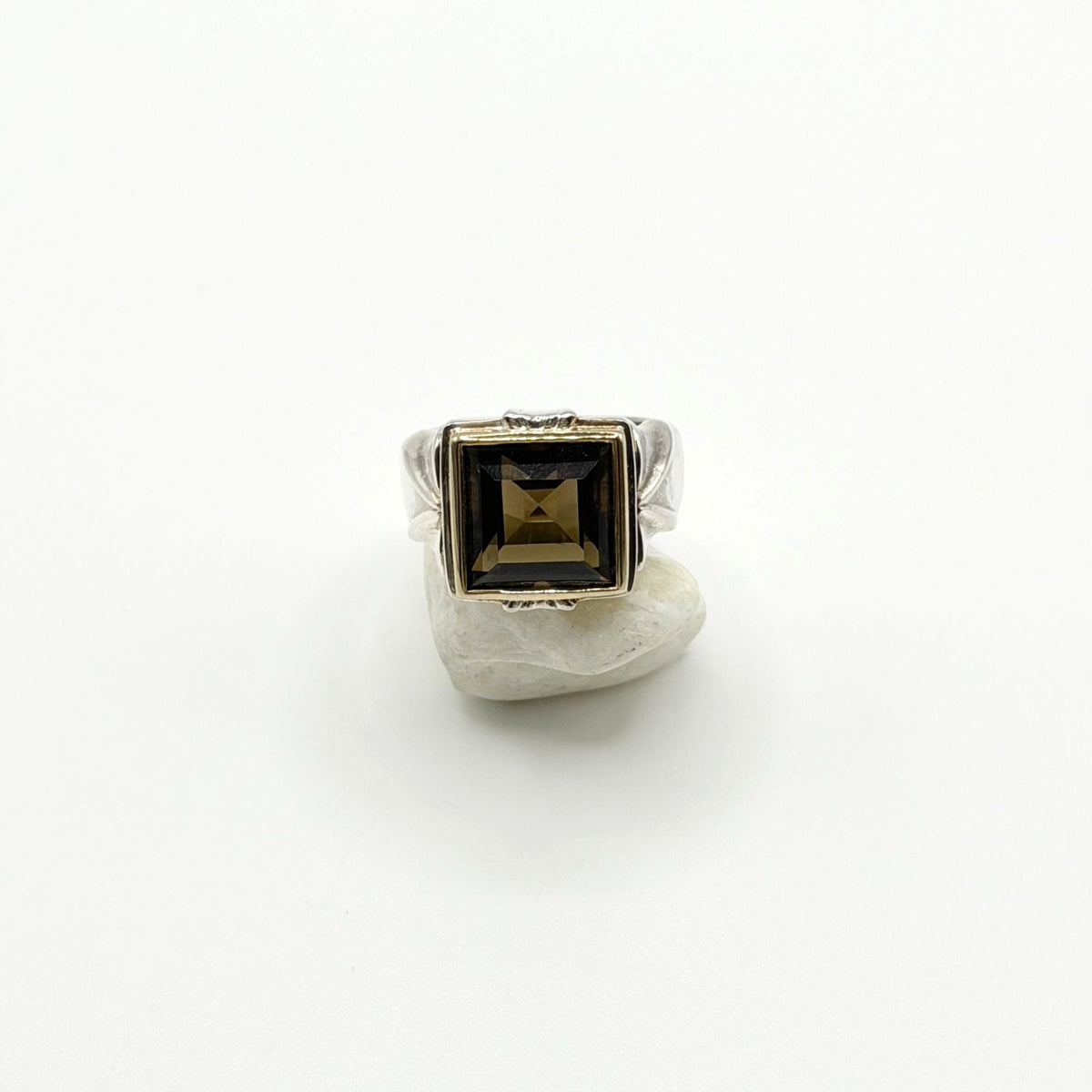 ALON DILLER 925 Sterling Silver Two-Tone Smoky Quartz Vintage Ring 7.5