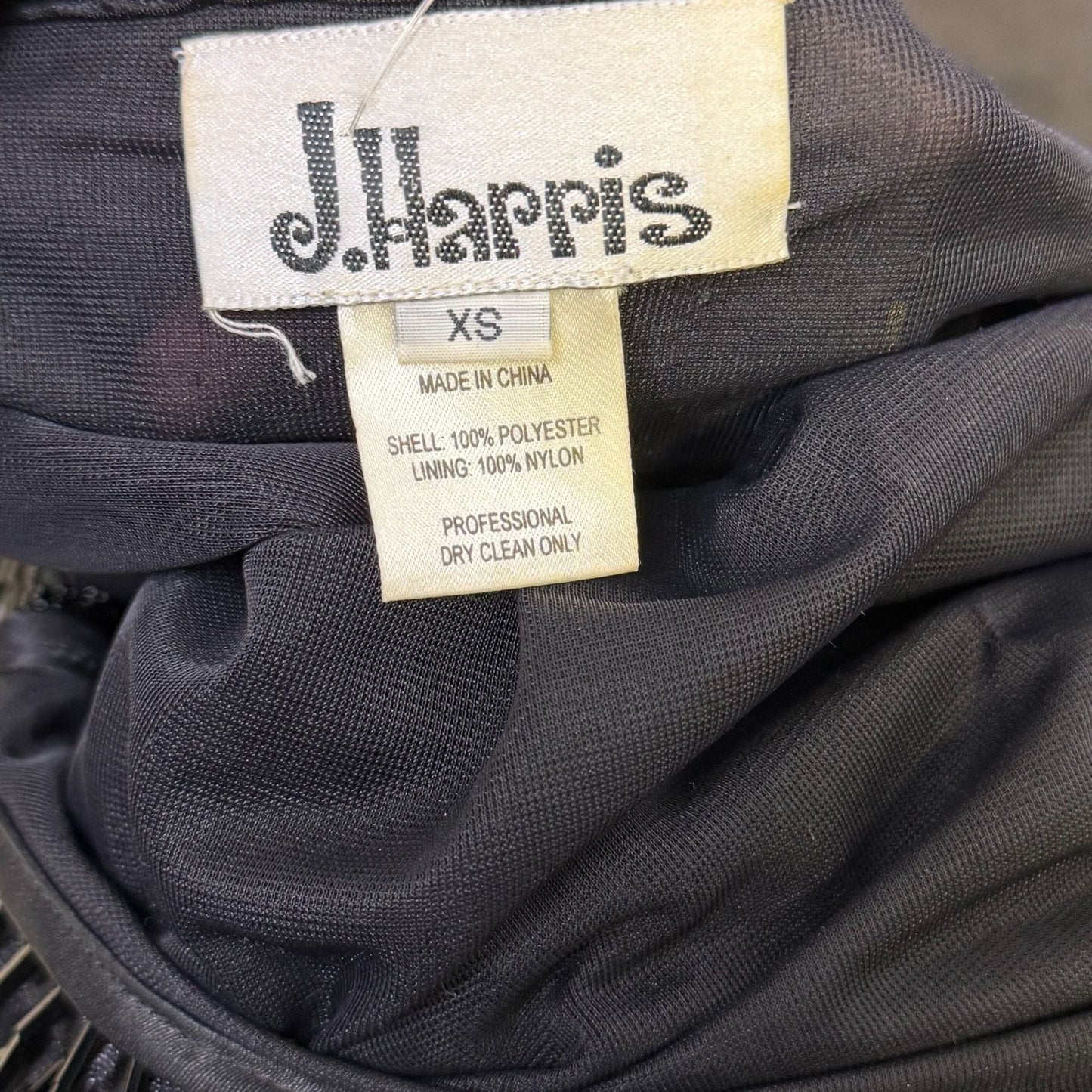 J Harris Black Beaded Fringe Cocktail Dress Vintage Design XS