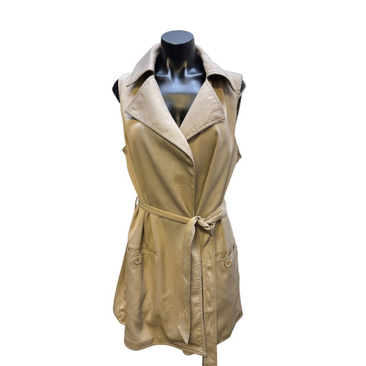 NWT Max Studio Sleeveless Belted Trench Vest or Cardigan Tan Size L