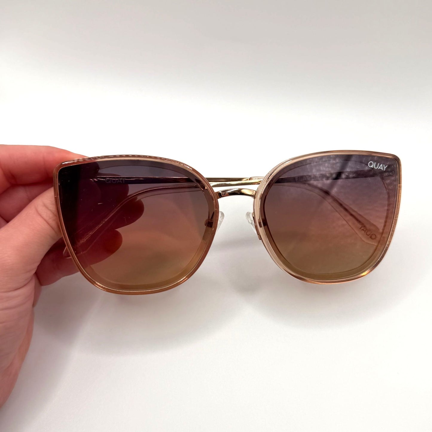 Quay Gradient Oversized Sunglasses With Rose Gold Frame & Case
