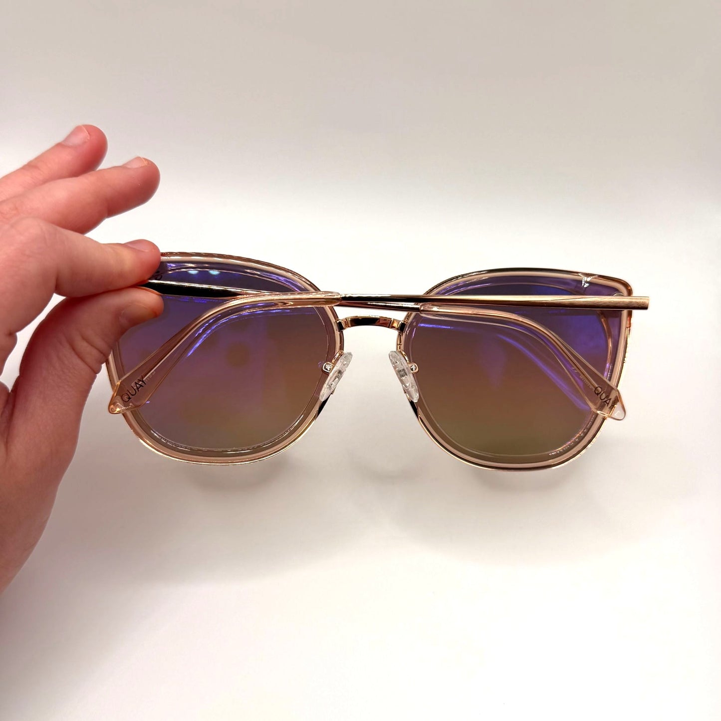Quay Gradient Oversized Sunglasses With Rose Gold Frame & Case