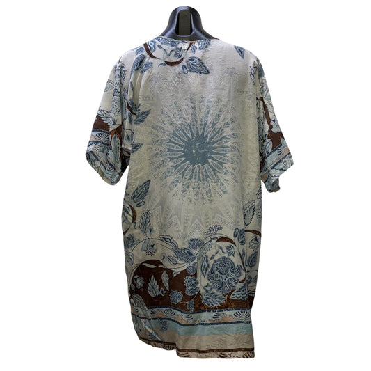 Johnny Was  Blue & Brown Tunic Top Short Sleeves Size S