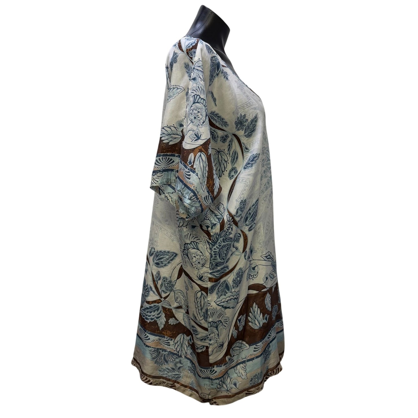 Johnny Was  Blue & Brown Tunic Top Short Sleeves Size S
