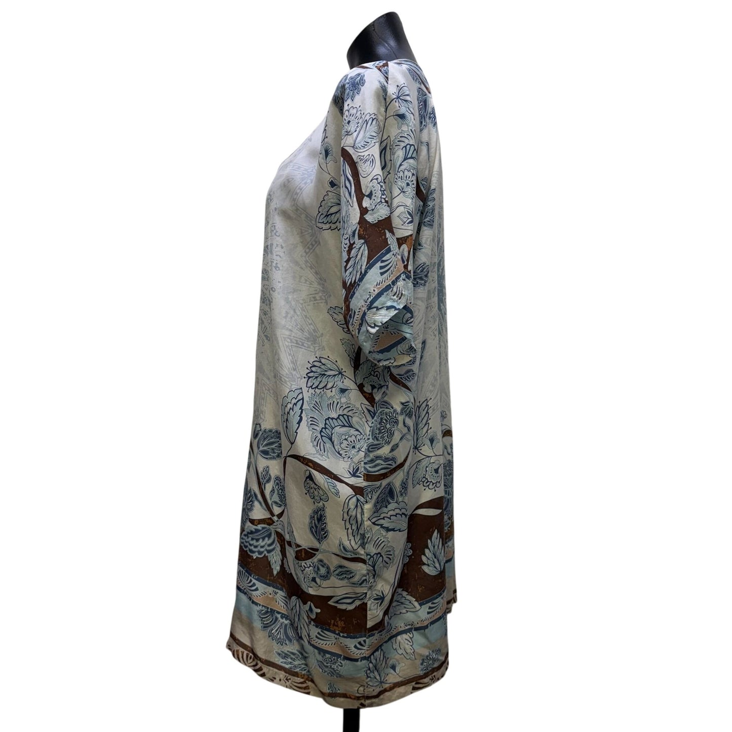 Johnny Was  Blue & Brown Tunic Top Short Sleeves Size S