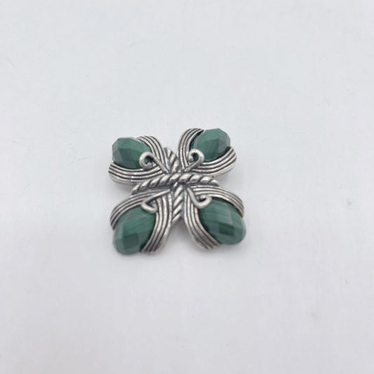 925 Silver Green Stone 4 Leaf Clover Pin & Necklace Pendant Medium