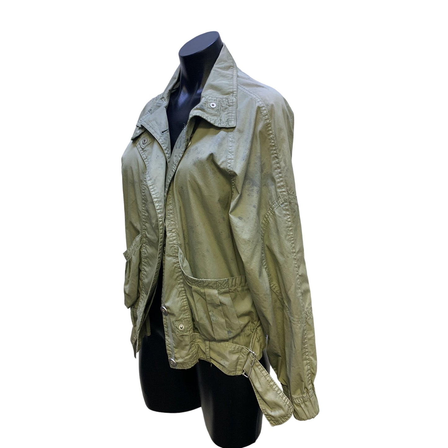 Free People Olive Green Utility Jacket With Pockets Button & Snap Closure XS