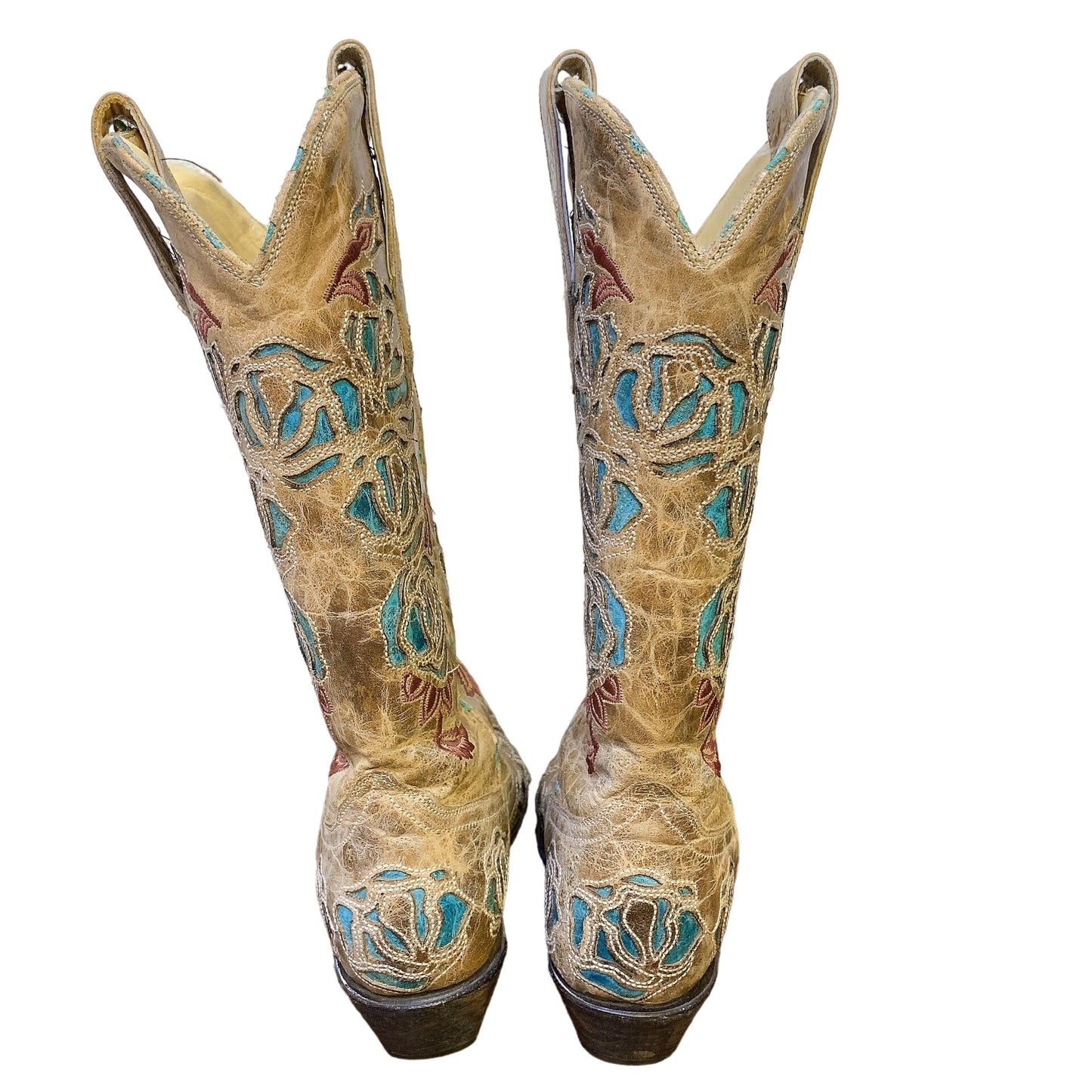 Corral Floral Embroidered Western Cowboy Boots Brown Leather Size 6