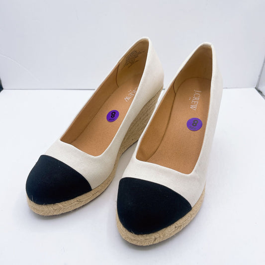 J Crew Natural Black Toe Canvas Wedge Shoes Size 8