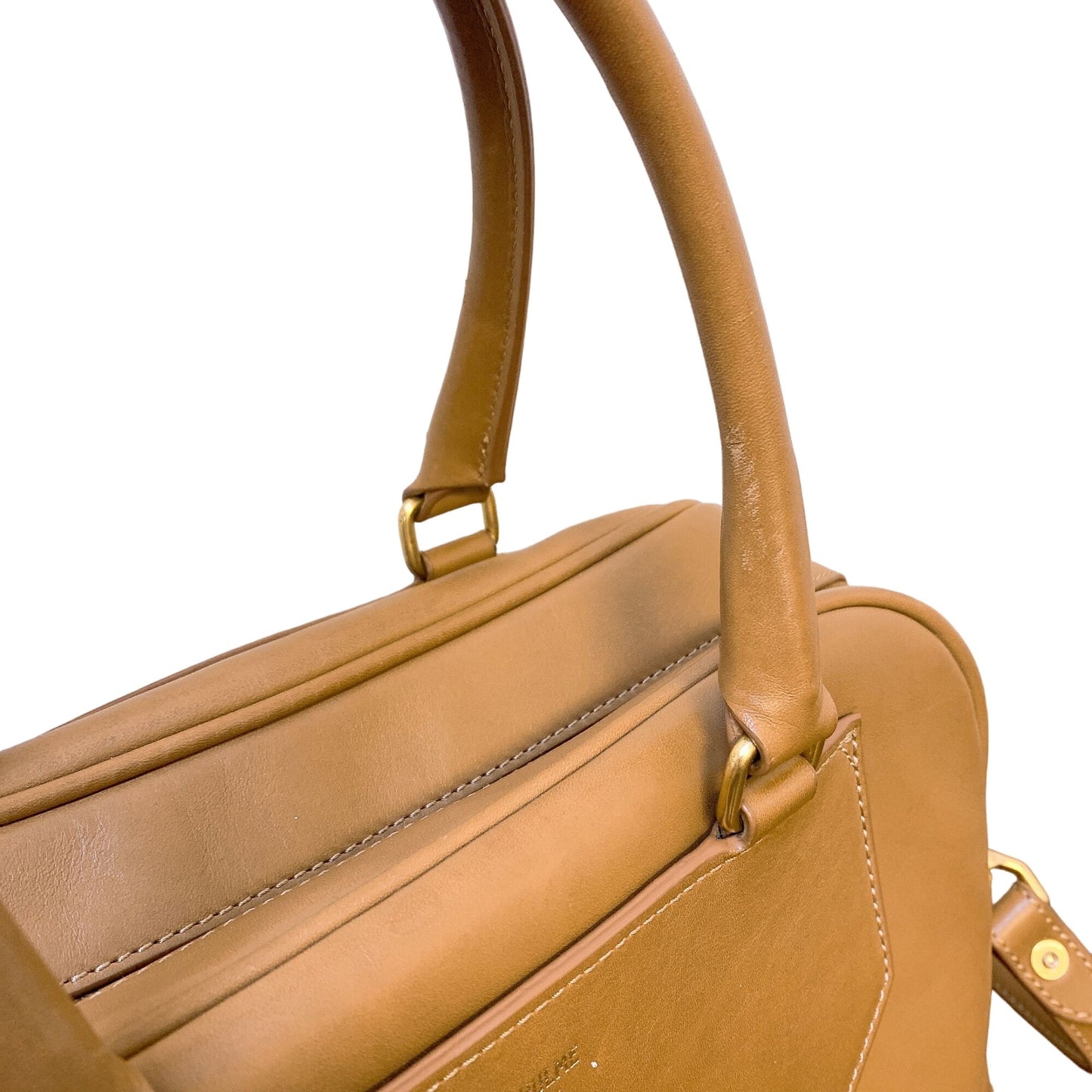 J.W. Hulme Legacy Satchel Bag - Tan Leather Gold Hardware Dual Handles Removable Strap