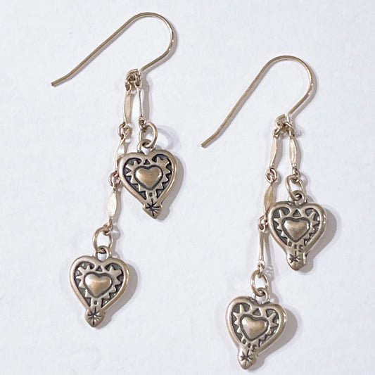 Brighton Silver Tone Heart Dangle Earrings With Double Heart Design