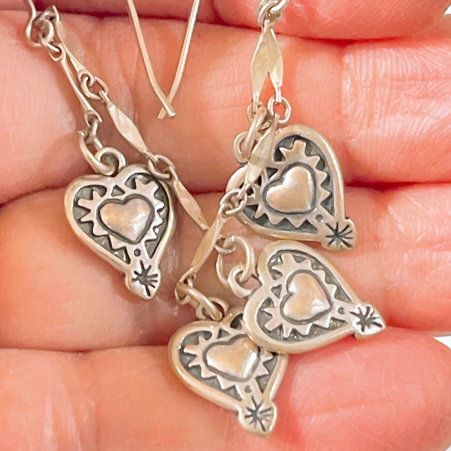 Brighton Silver Tone Heart Dangle Earrings With Double Heart Design