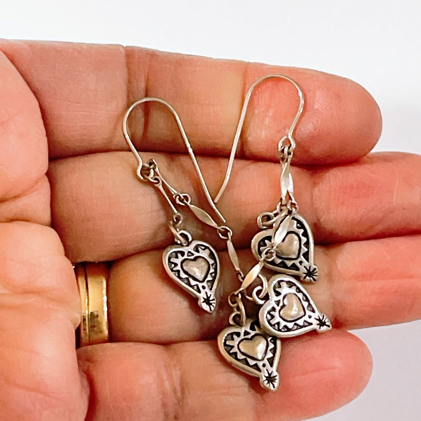 Brighton Silver Tone Heart Dangle Earrings With Double Heart Design