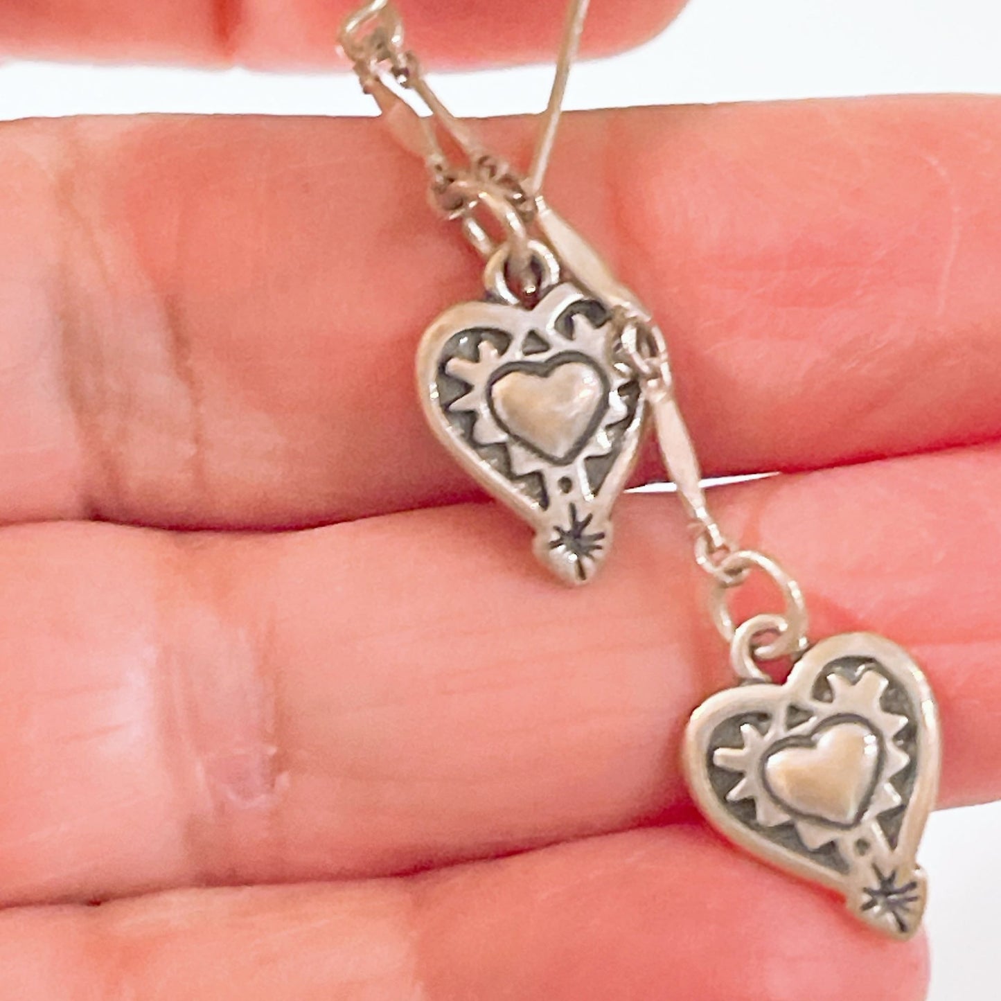 Brighton Silver Tone Heart Dangle Earrings With Double Heart Design