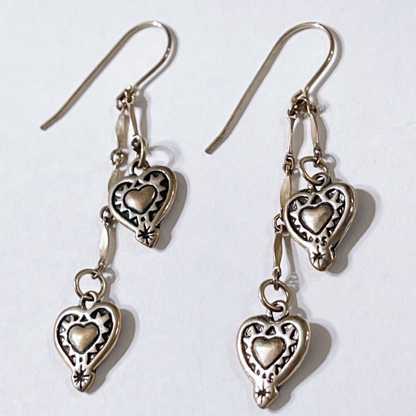 Brighton Silver Tone Heart Dangle Earrings With Double Heart Design