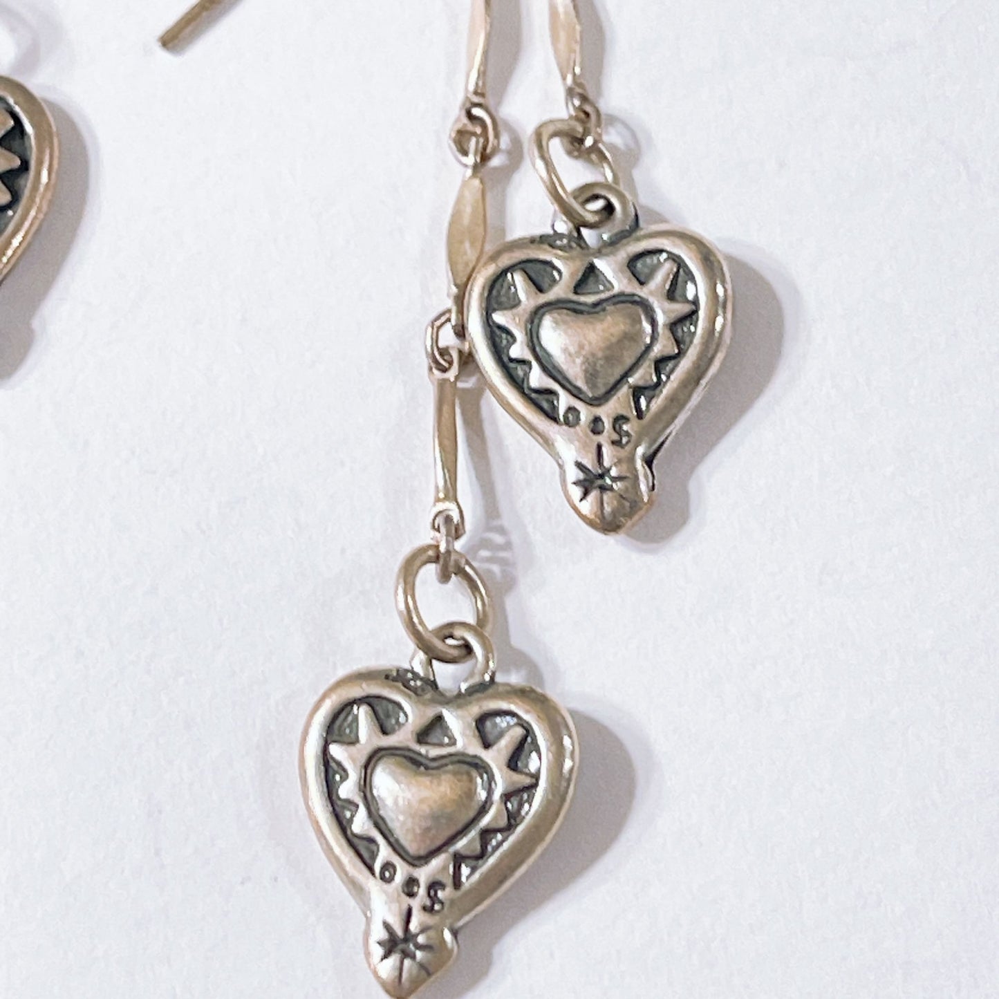 Brighton Silver Tone Heart Dangle Earrings With Double Heart Design