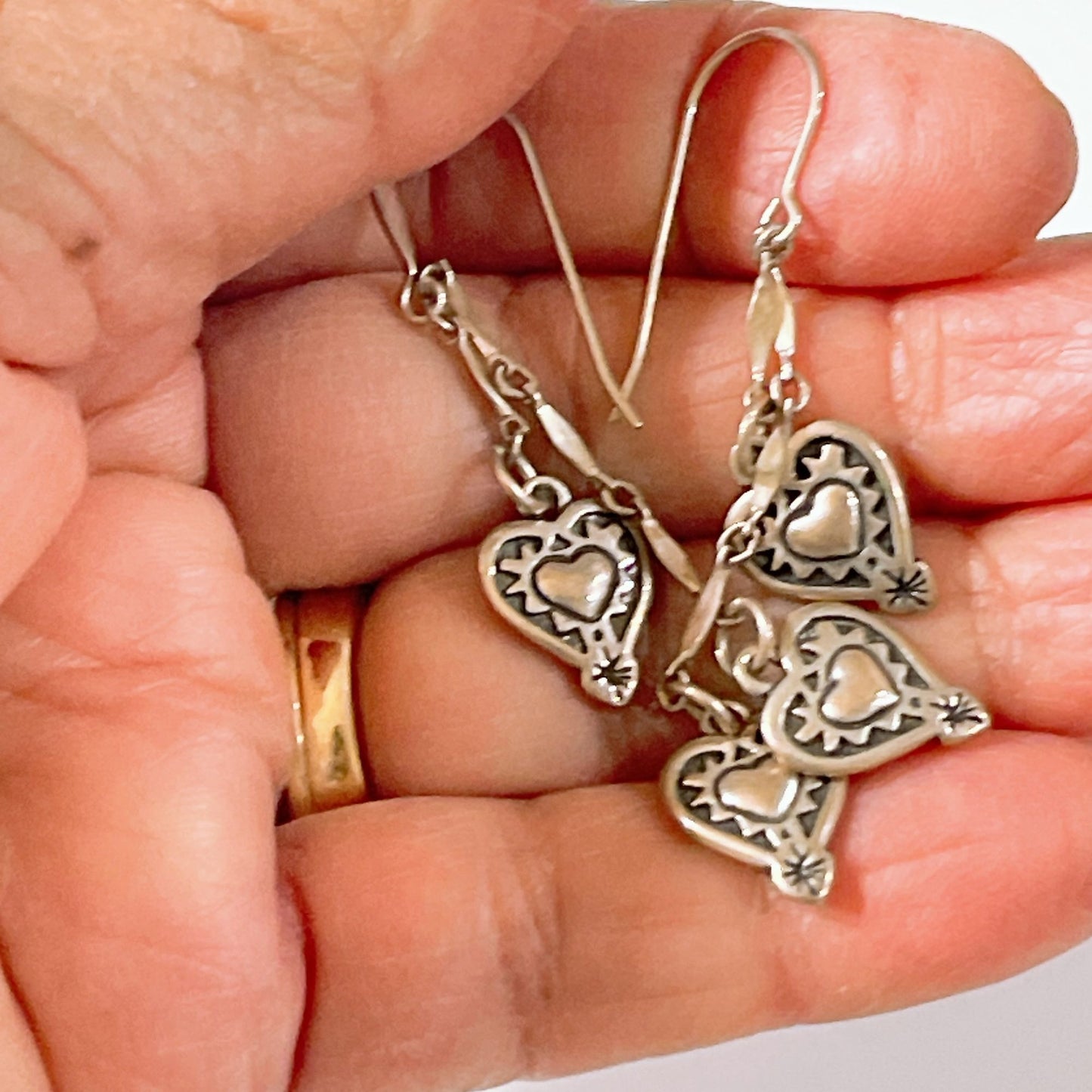 Brighton Silver Tone Heart Dangle Earrings With Double Heart Design