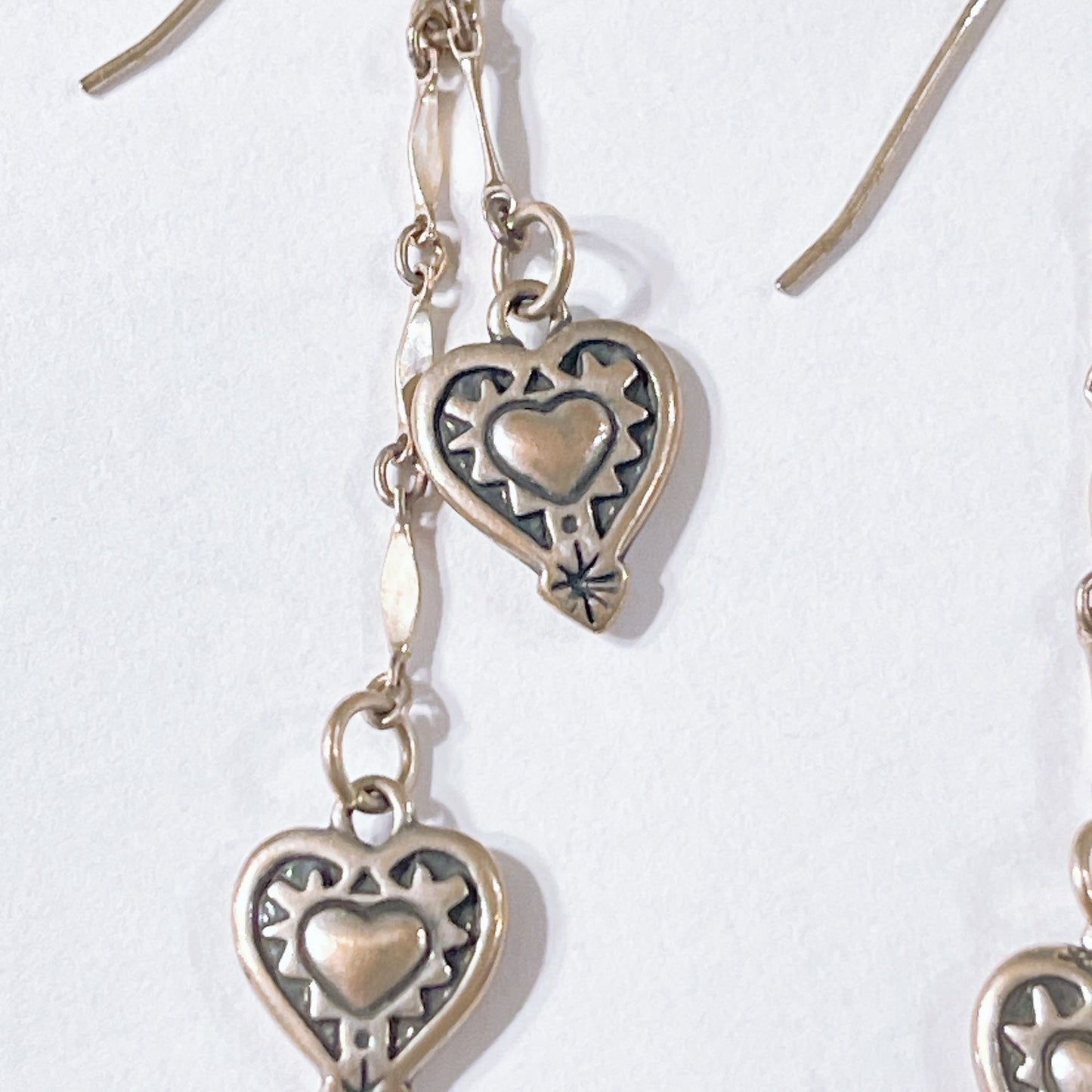 Brighton Silver Tone Heart Dangle Earrings With Double Heart Design