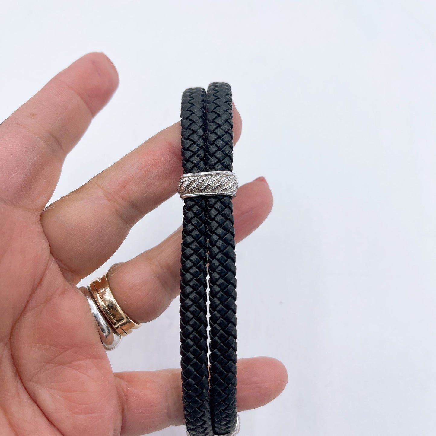 Judith Ripka 925 Black Leather Medium Bracelet