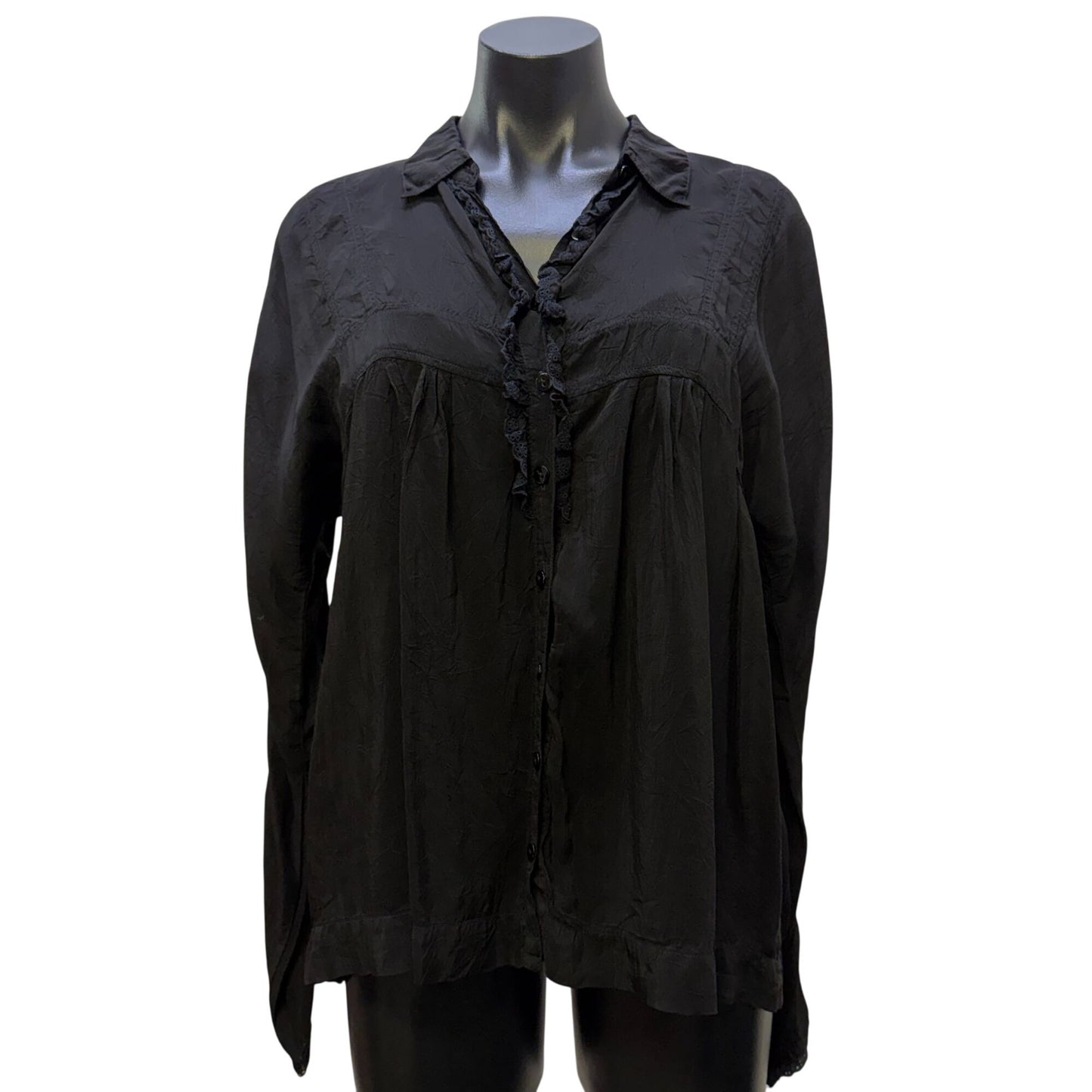 Johnny Was Black Button-Front Blouse M