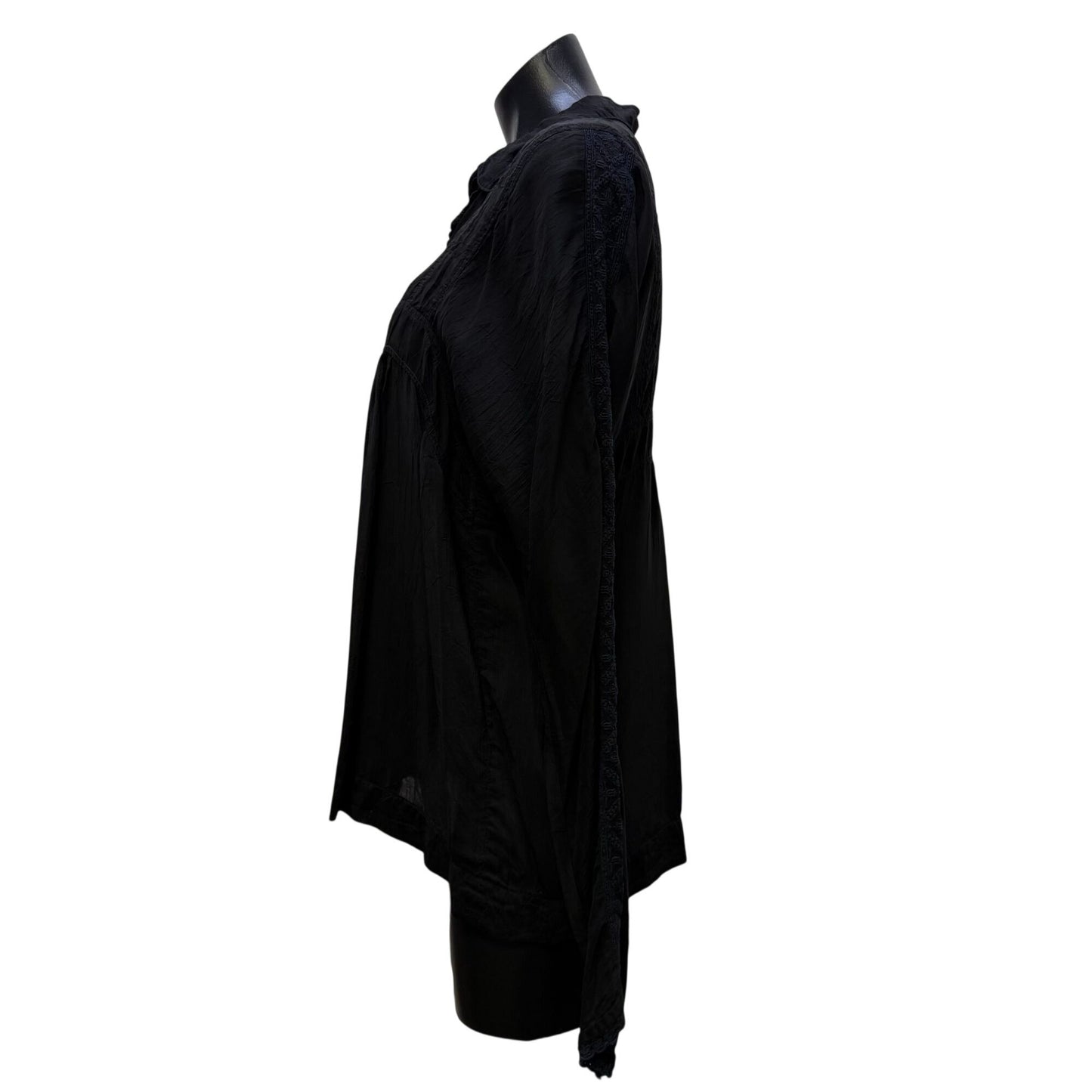 Johnny Was Black Button-Front Blouse M