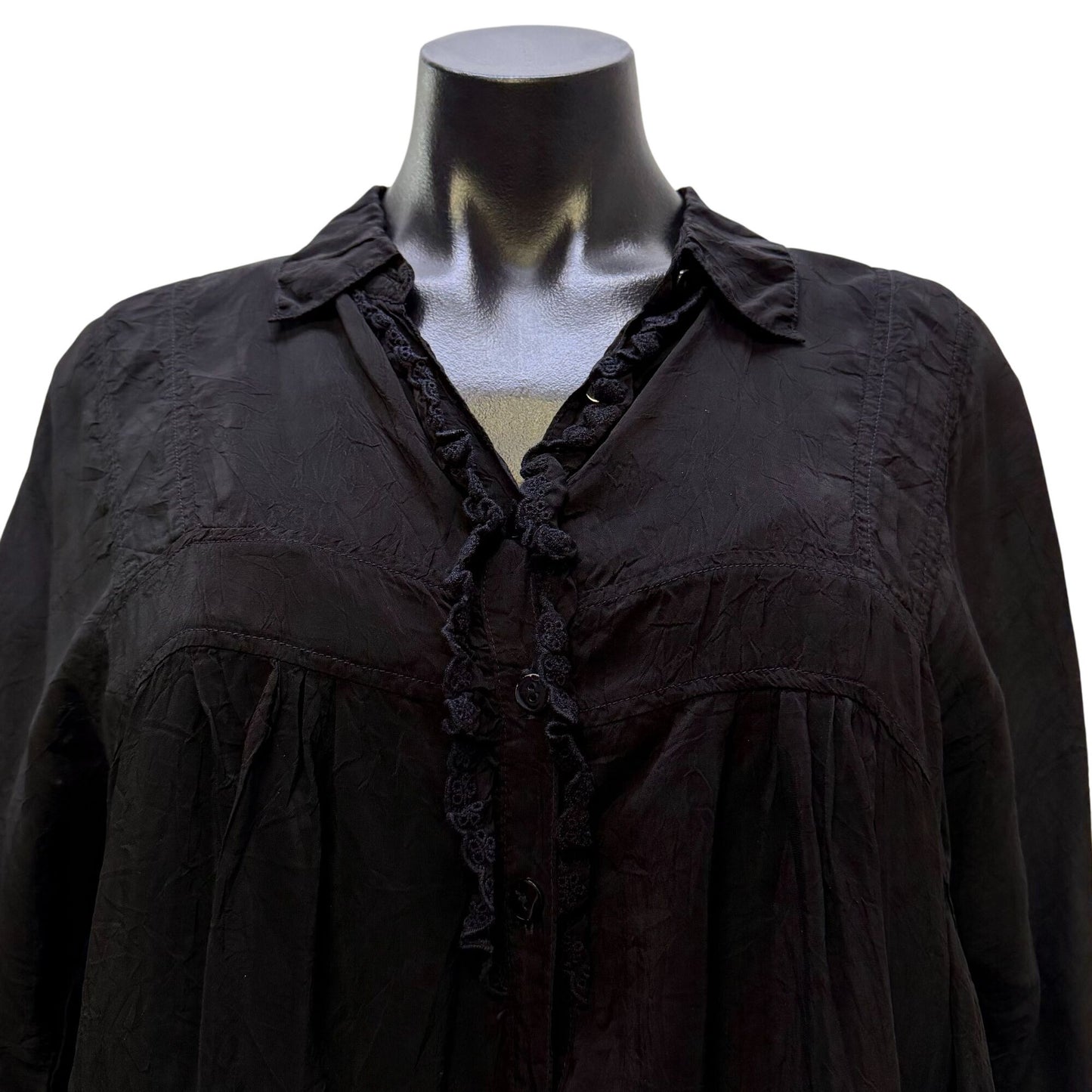 Johnny Was Black Button-Front Blouse M