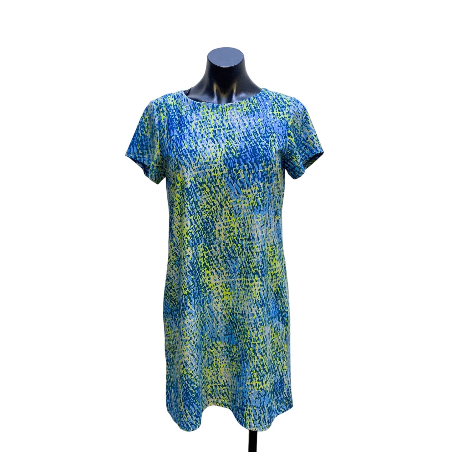 Jude Connally Blue/Green Abstract Print Short-Sleeve Dress Size S