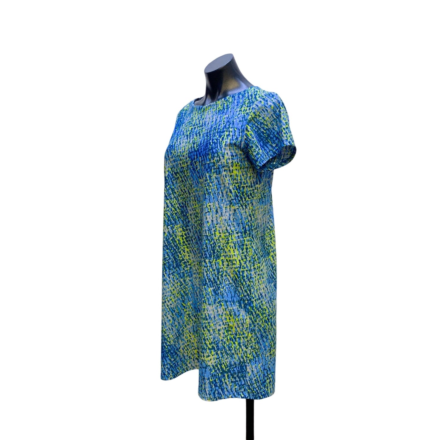 Jude Connally Blue/Green Abstract Print Short-Sleeve Dress Size S