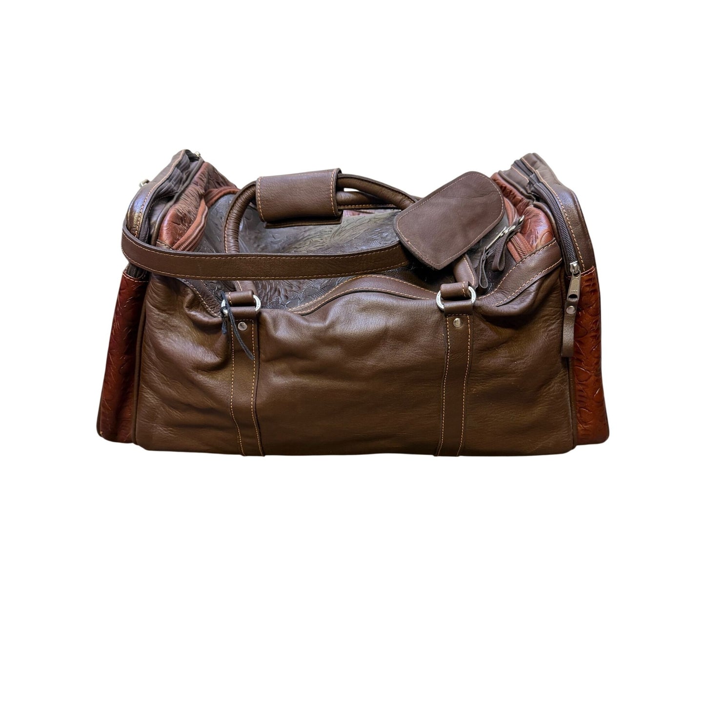 American West Overnight Tote Brown Retro Romance Rodeo Bag Tooled Leather