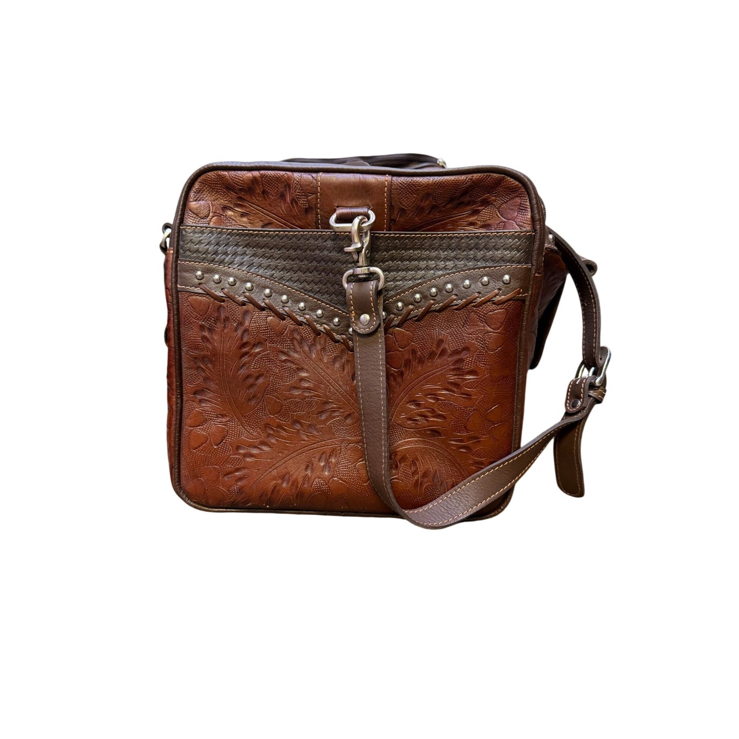 American West Overnight Tote Brown Retro Romance Rodeo Bag Tooled Leather